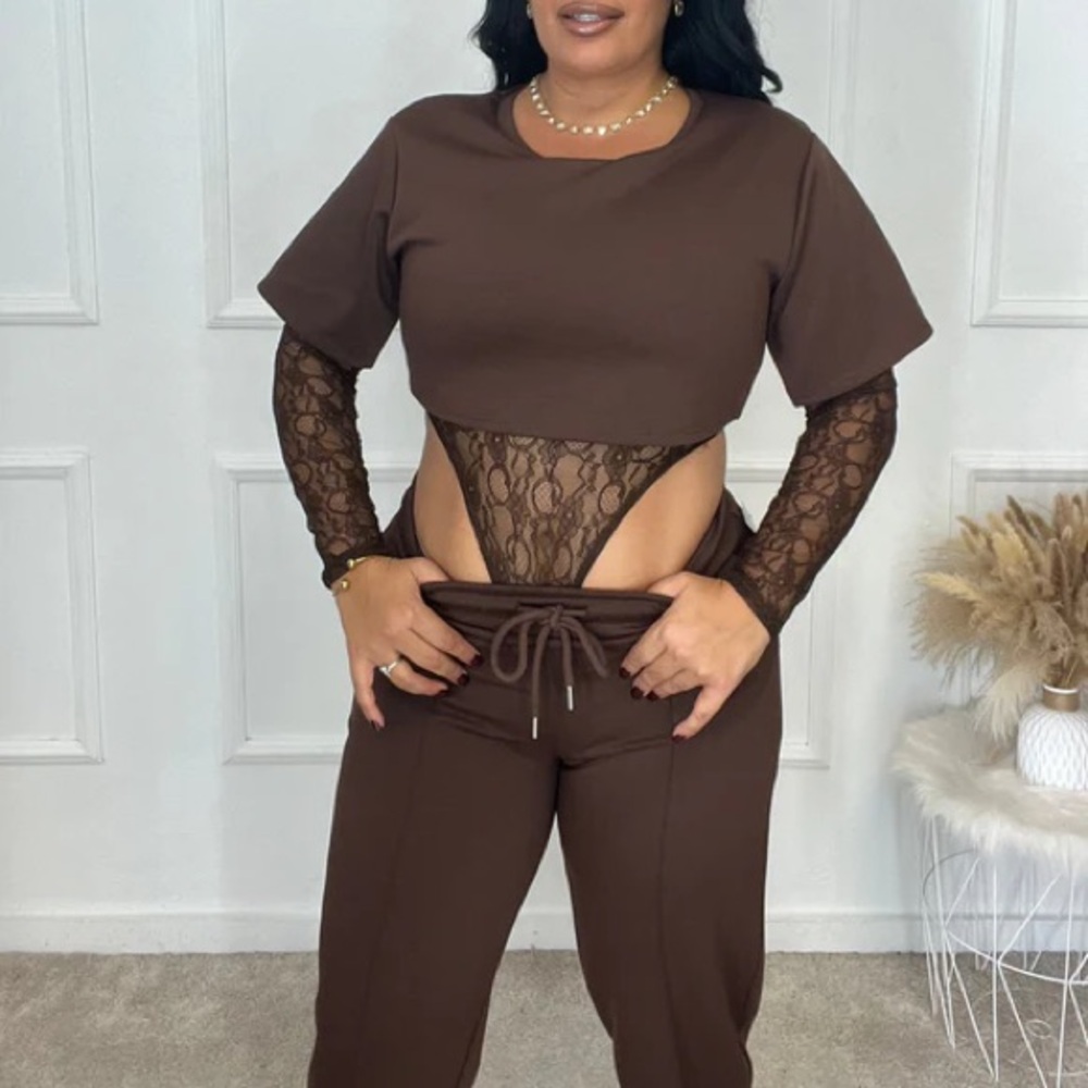 Lace Long Sleeve Bodysuit with Crop Top - Picture 3 of 15